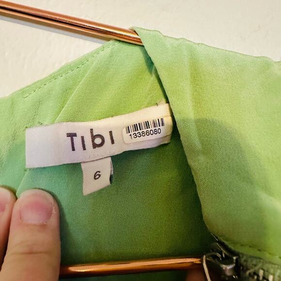 TIBI Eco Cape Green Silk Sleeveless Crew Neckline Zippers Shift Dress Size 6 - Picture 9 of 16